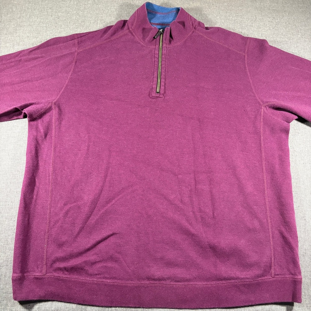 Tommy Bahama Quarter Zip Pullover Mens‎ 2XL Purple Textured Marlin Mock Neck